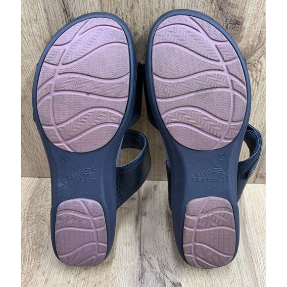 Dansko Leather Wedge Sandals Size 42 Euro 10.5 US Black Double Strap Adjustable - Picture 5 of 16